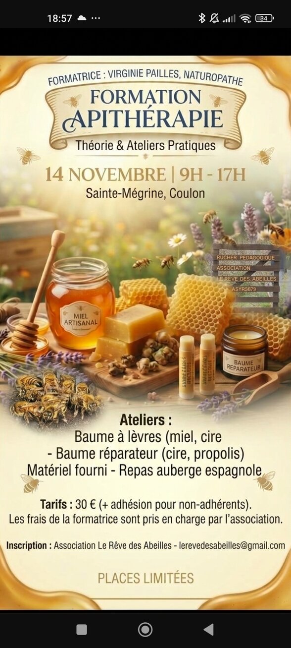 Affiche de la formation Apithérapie à Coulon